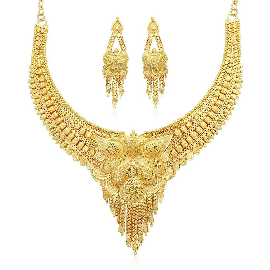 24 Carat Gold Plated Wedding Jewellery Choker Necklace Set for Women